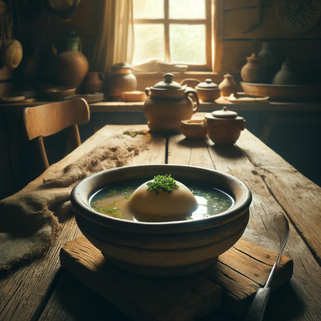 En repræsentation af Suppe med leverboller