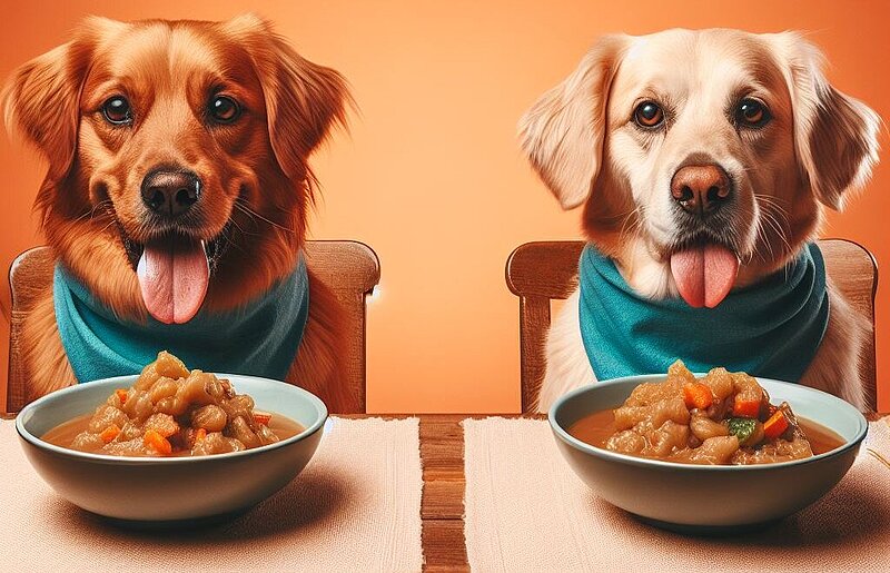 Zwei Hunde freuen sich auf ihr Fressen im Napf