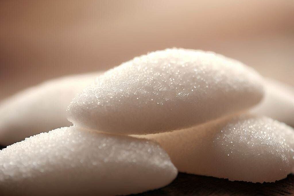 Glucosaminkristalle in Nahaufnahme, sieht Zucker sehr ähnlich